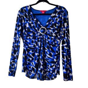 A LINE‎ Women's Long Sleeve V Neck Sheer Lined Pullover Blouse Size L